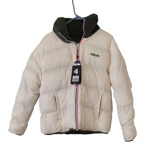 Four Laps Reversible Green Sherpa/ White Quilted Polar Down Jacket Coat Puffer M